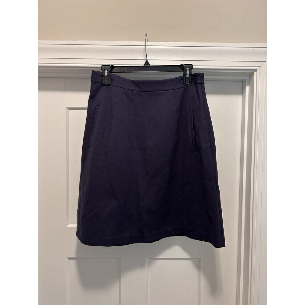 Theory Navy Blue Aline Knee Length Skirt Minimalist Heavy Pointe Fabric Size 8
